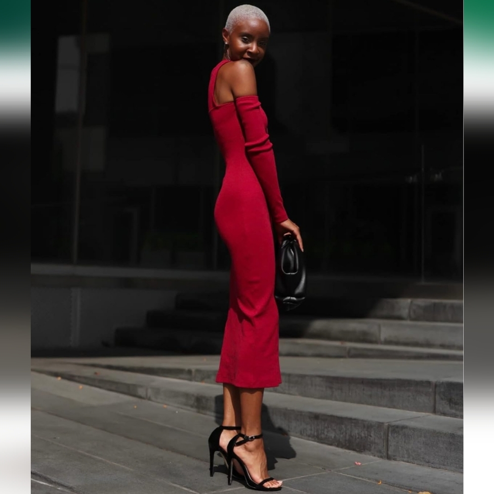 NWT The Drop x @SignedBlake Rhubarb Cutout Shoulder Dress | Size Small - Picture 2 of 6
